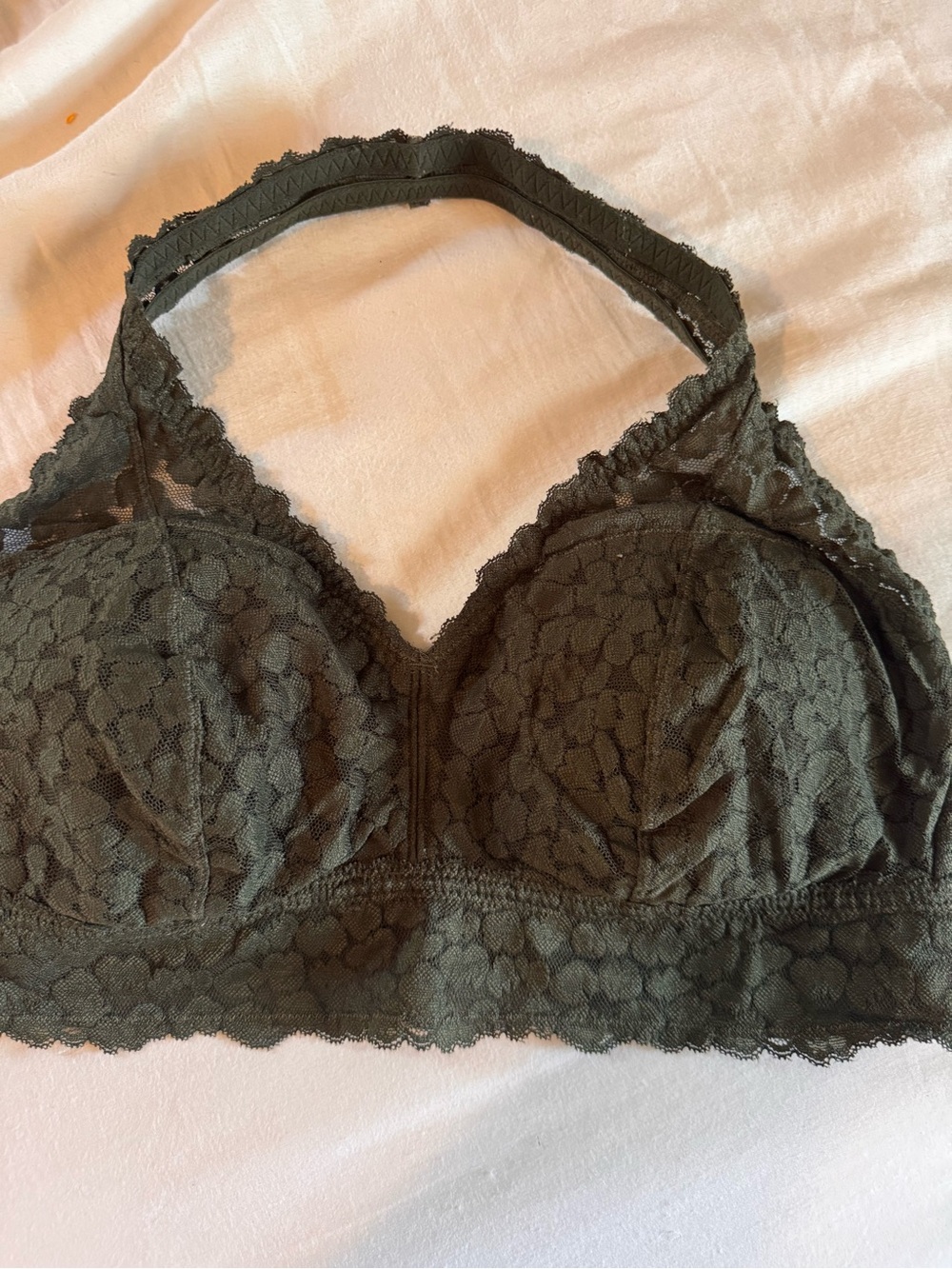 Aerie Lace Halter Bralette in Olive Green